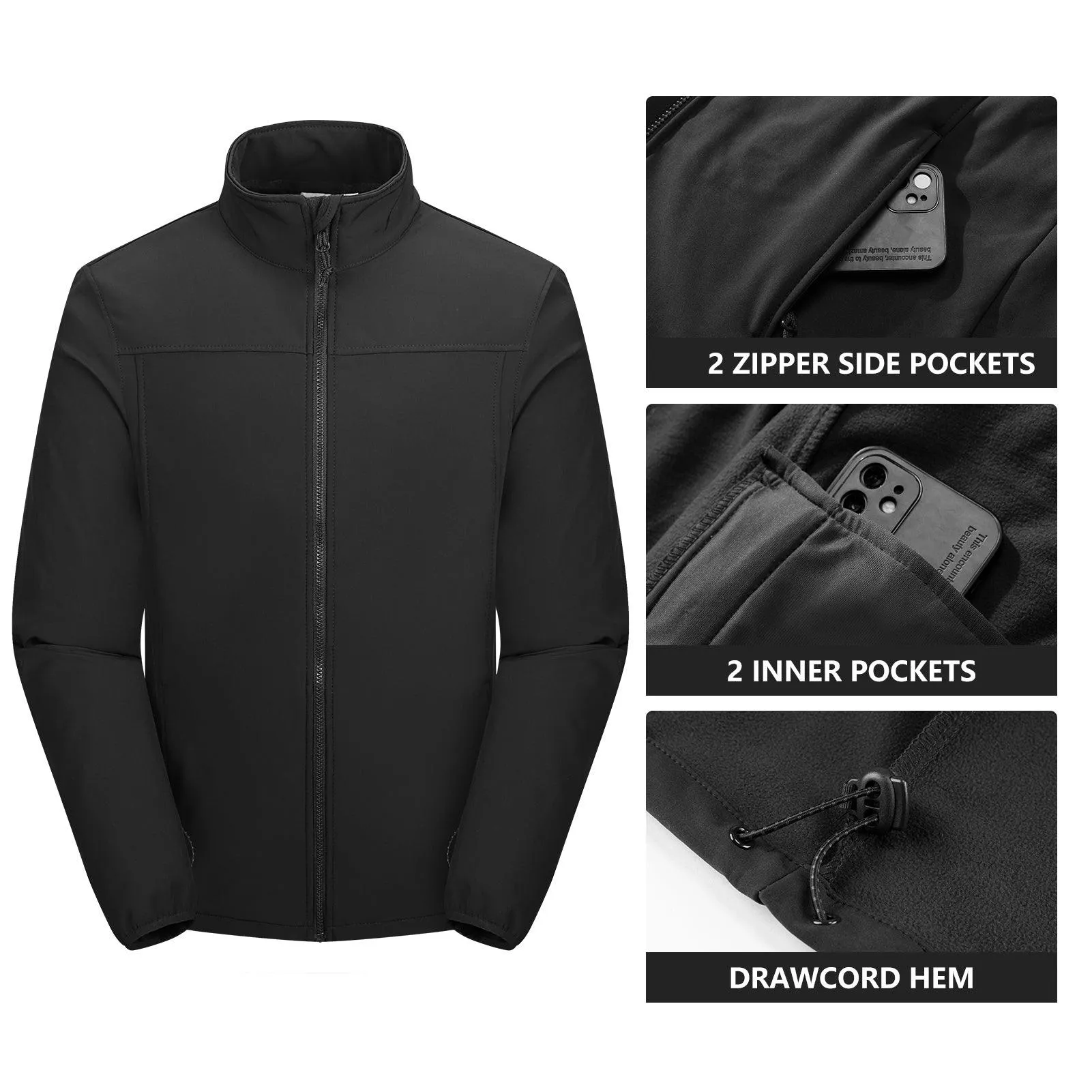 10000mm W/P Index 5000 Level Breathable Men's 3-in-1 Ski Winter Jacket with Fleece Lined Softshell and 10 zipper pockets