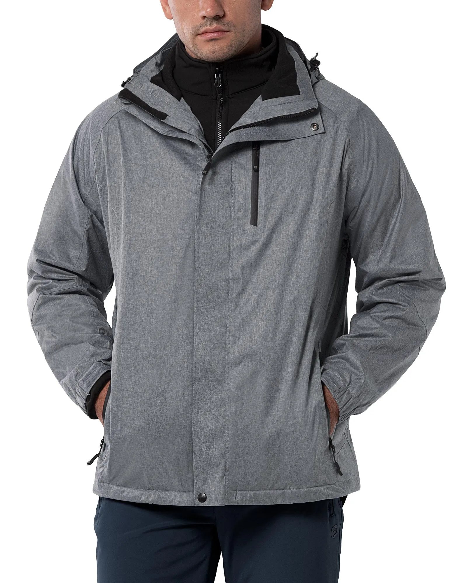 10000mm W/P Index 5000 Level Breathable Men's 3-in-1 Ski Winter Jacket with Fleece Lined Softshell and 10 zipper pockets