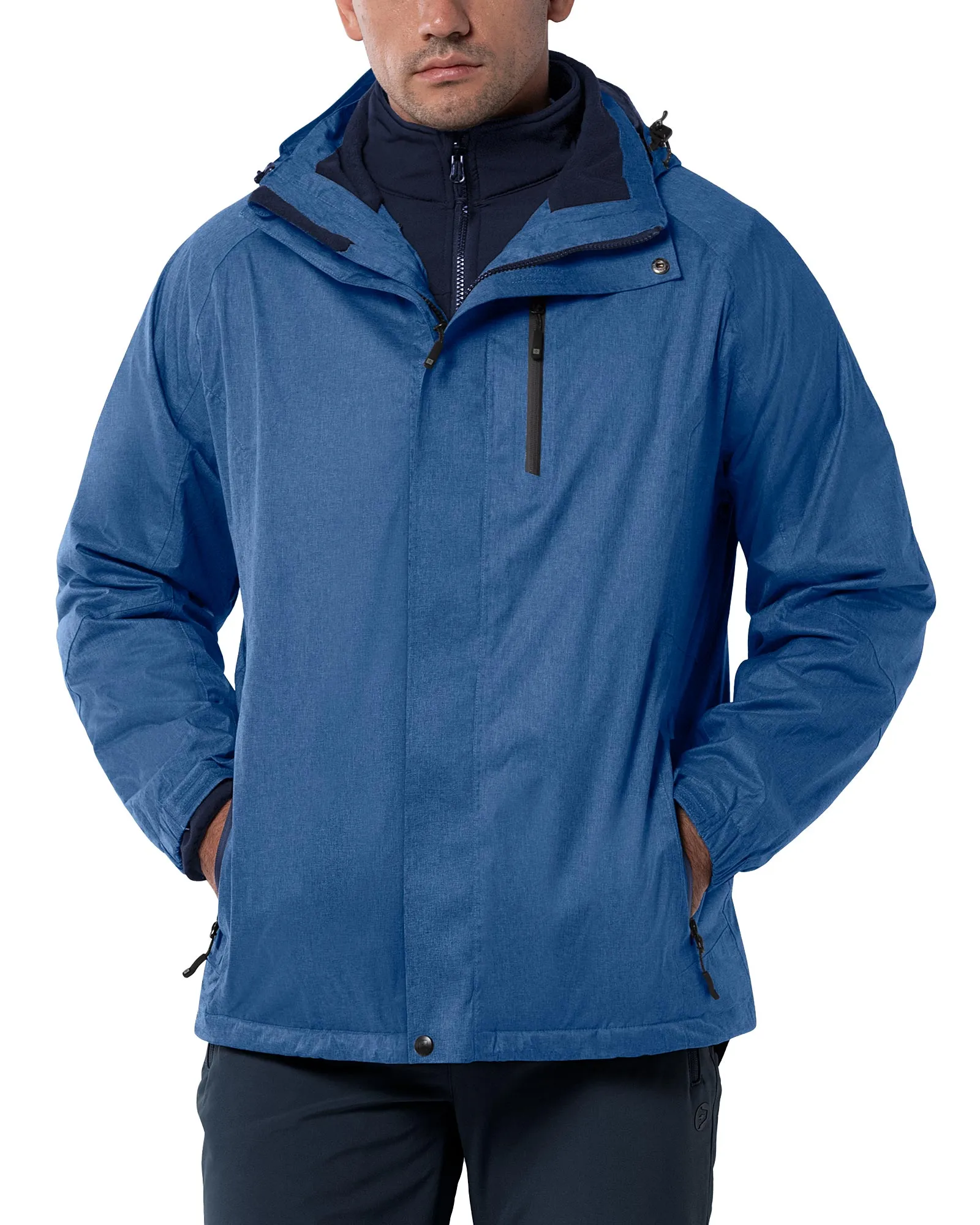 10000mm W/P Index 5000 Level Breathable Men's 3-in-1 Ski Winter Jacket with Fleece Lined Softshell and 10 zipper pockets