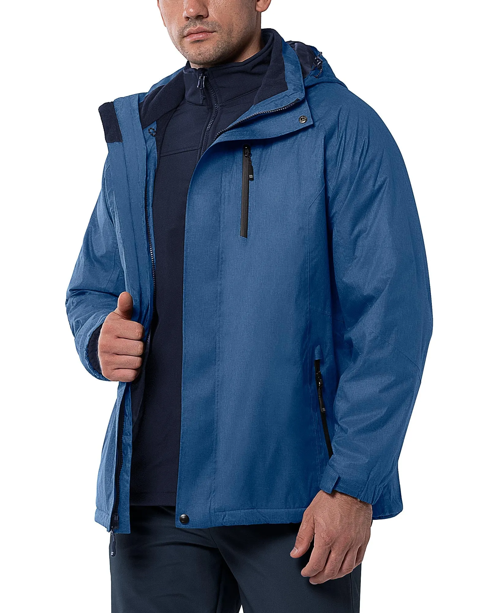 10000mm W/P Index 5000 Level Breathable Men's 3-in-1 Ski Winter Jacket with Fleece Lined Softshell and 10 zipper pockets