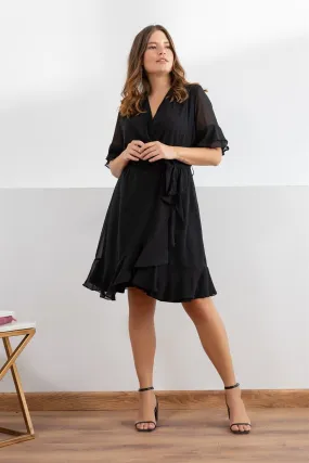 12759 Black Chiffon Wrap Dress