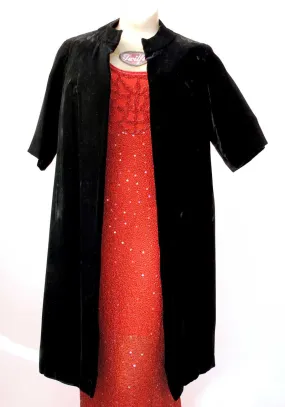 1950s Black Velvet Opera Duster Coat • Swing Coat