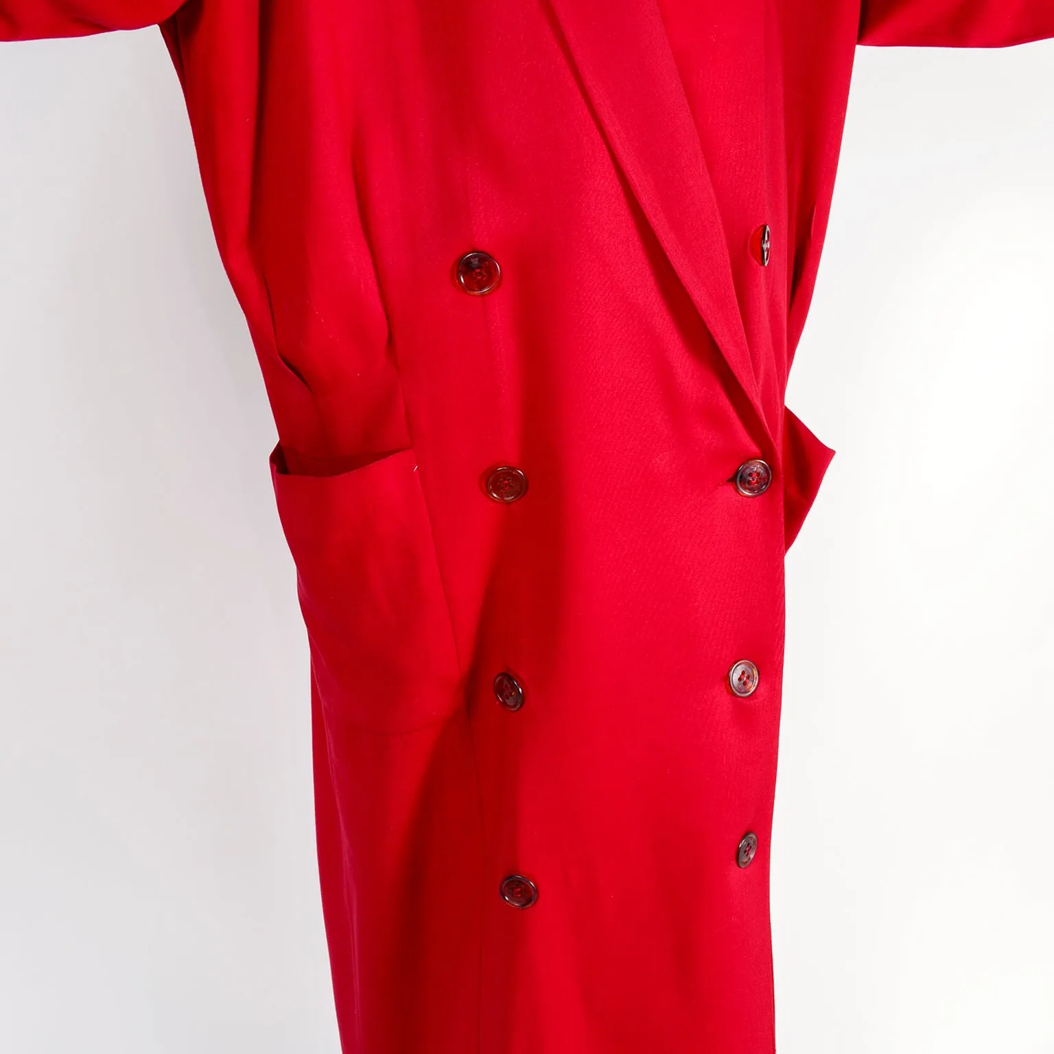 1980s Norma Kamali Oversized Double Breasted Long Red Wool Coat