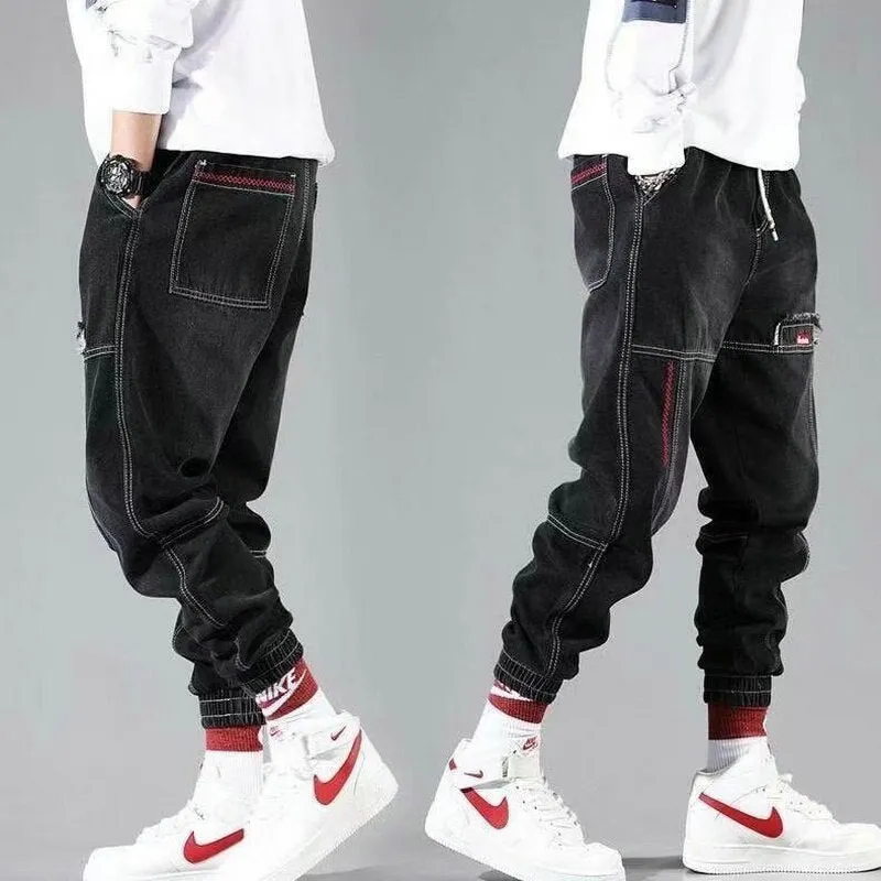 2023 Spring new jeans men streetwear fashion denim harem men's jeans pants elastic waist jogging pants men