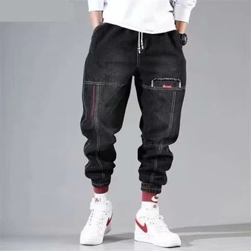 2023 Spring new jeans men streetwear fashion denim harem men's jeans pants elastic waist jogging pants men