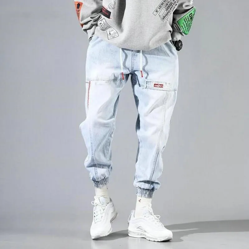 2023 Spring new jeans men streetwear fashion denim harem men's jeans pants elastic waist jogging pants men