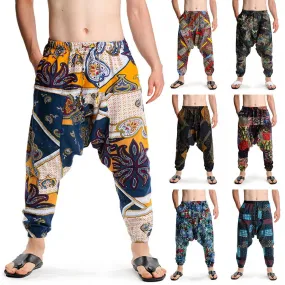 2024 Bohemian Totem Casual Retro Loose Men Harem Pants Yoga Novel Printed Loose Pants Belt Mens Beach Fashion Design Pocket Pant