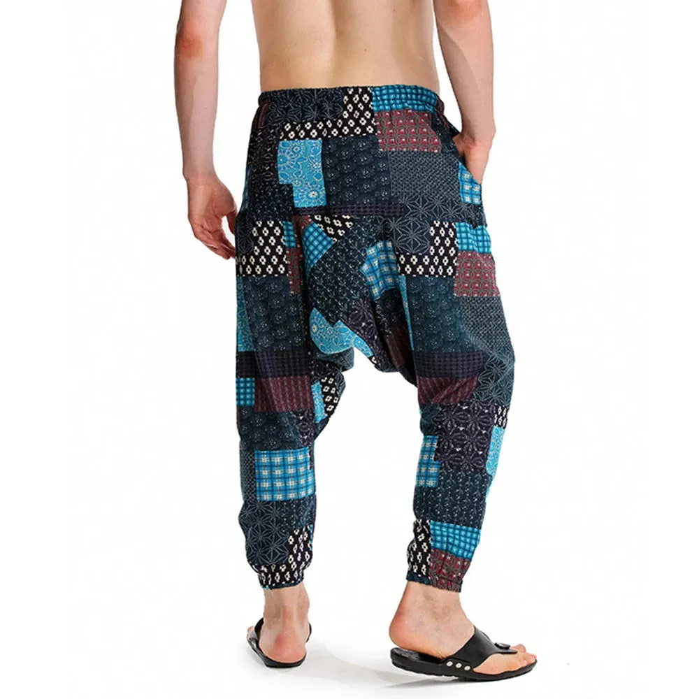 2024 Bohemian Totem Casual Retro Loose Men Harem Pants Yoga Novel Printed Loose Pants Belt Mens Beach Fashion Design Pocket Pant