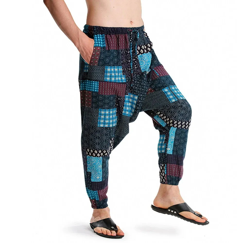 2024 Bohemian Totem Casual Retro Loose Men Harem Pants Yoga Novel Printed Loose Pants Belt Mens Beach Fashion Design Pocket Pant