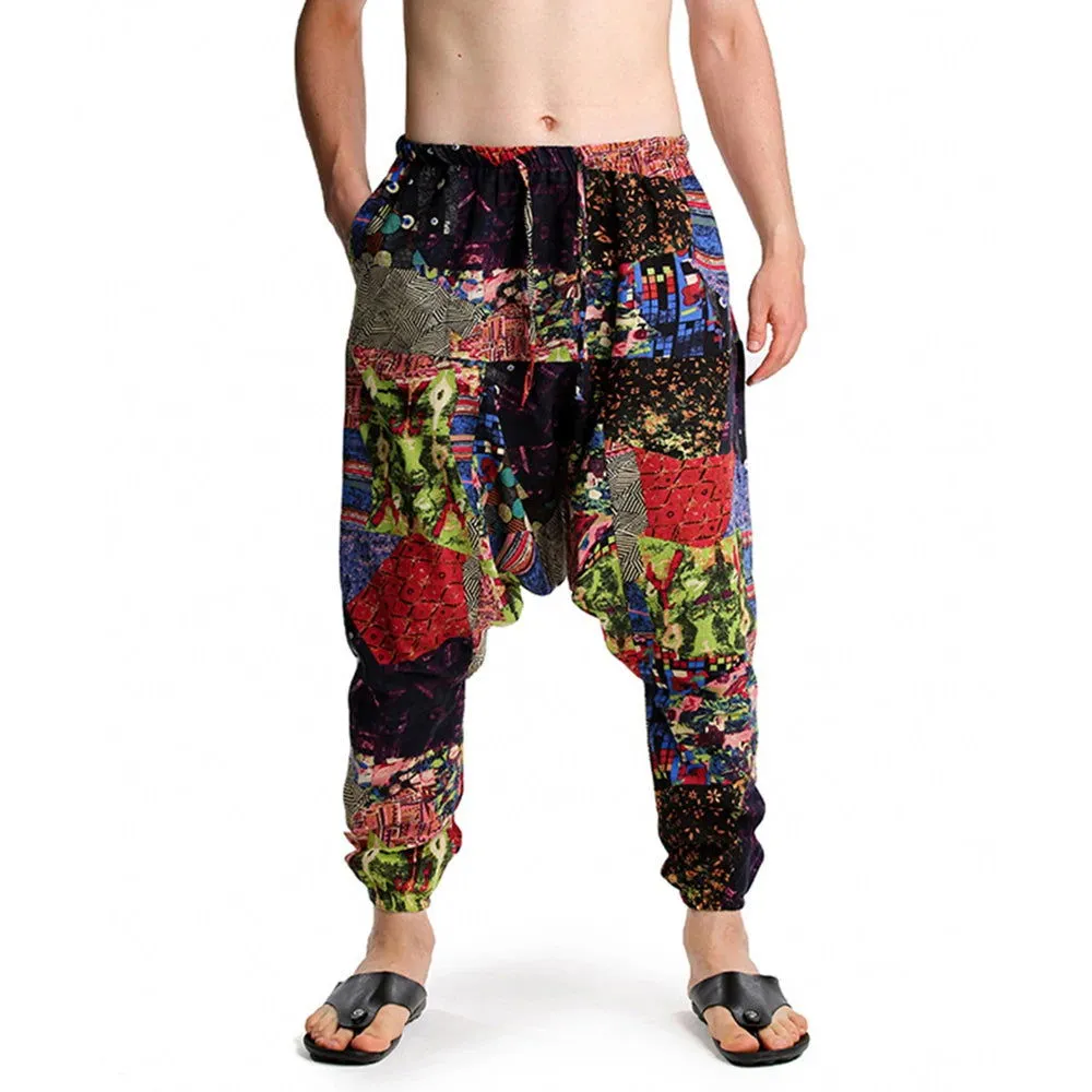 2024 Bohemian Totem Casual Retro Loose Men Harem Pants Yoga Novel Printed Loose Pants Belt Mens Beach Fashion Design Pocket Pant