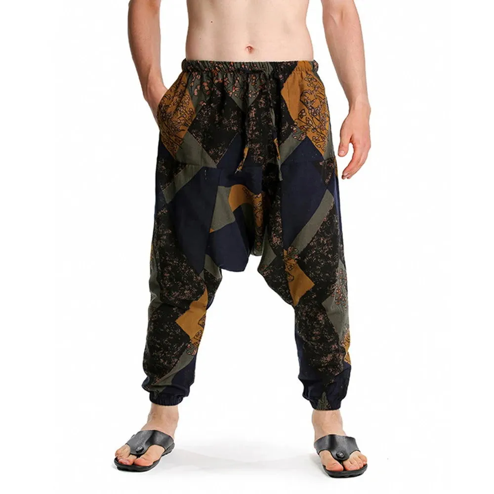 2024 Bohemian Totem Casual Retro Loose Men Harem Pants Yoga Novel Printed Loose Pants Belt Mens Beach Fashion Design Pocket Pant