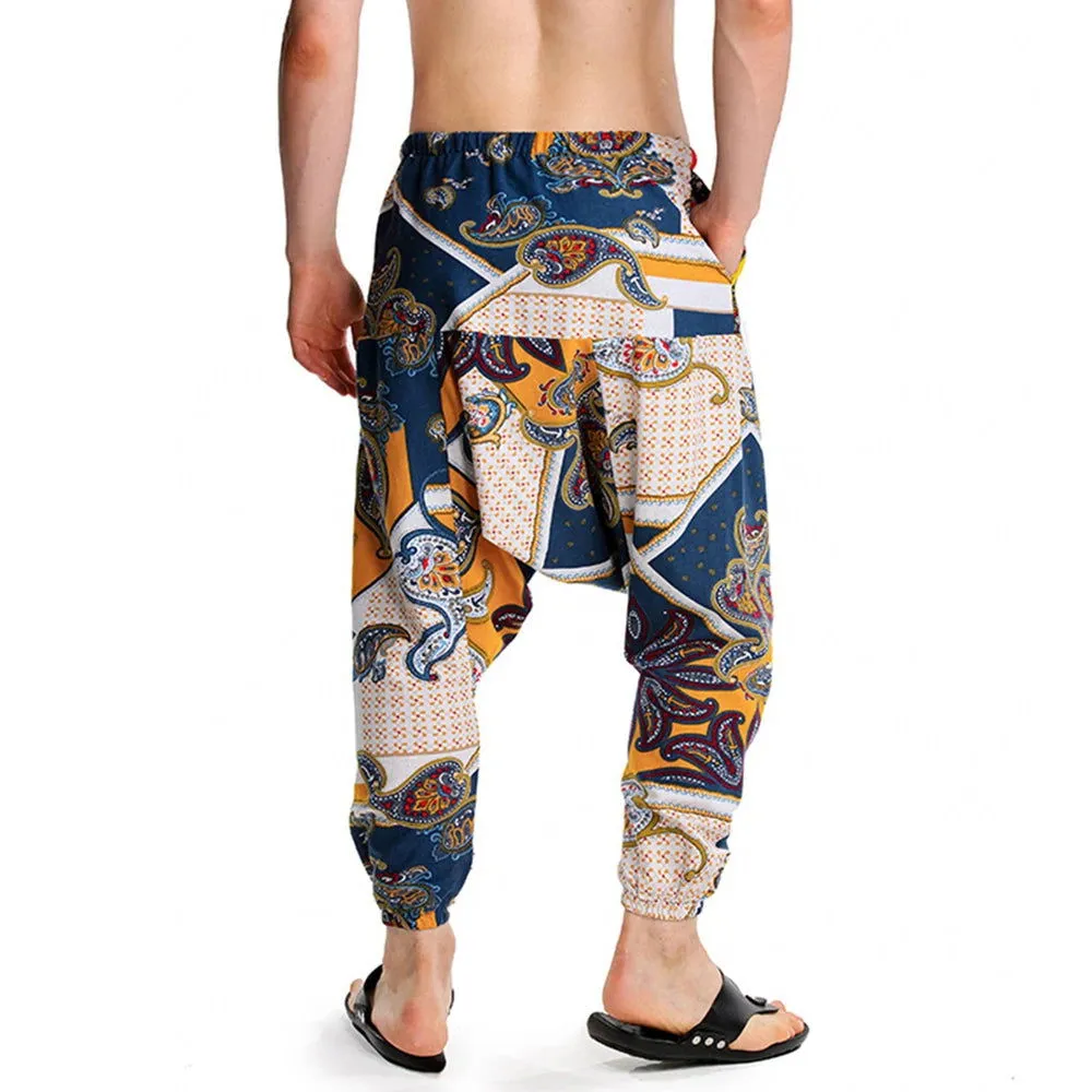 2024 Bohemian Totem Casual Retro Loose Men Harem Pants Yoga Novel Printed Loose Pants Belt Mens Beach Fashion Design Pocket Pant