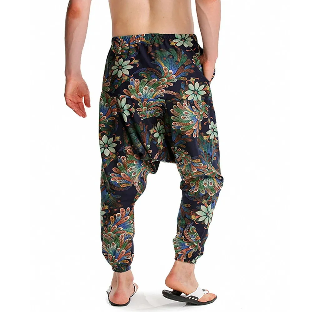 2024 Bohemian Totem Casual Retro Loose Men Harem Pants Yoga Novel Printed Loose Pants Belt Mens Beach Fashion Design Pocket Pant