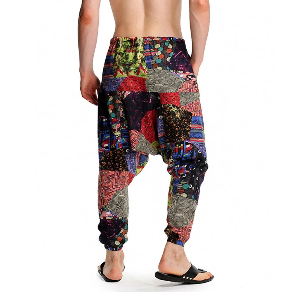 2024 Bohemian Totem Casual Retro Loose Men Harem Pants Yoga Novel Printed Loose Pants Belt Mens Beach Fashion Design Pocket Pant