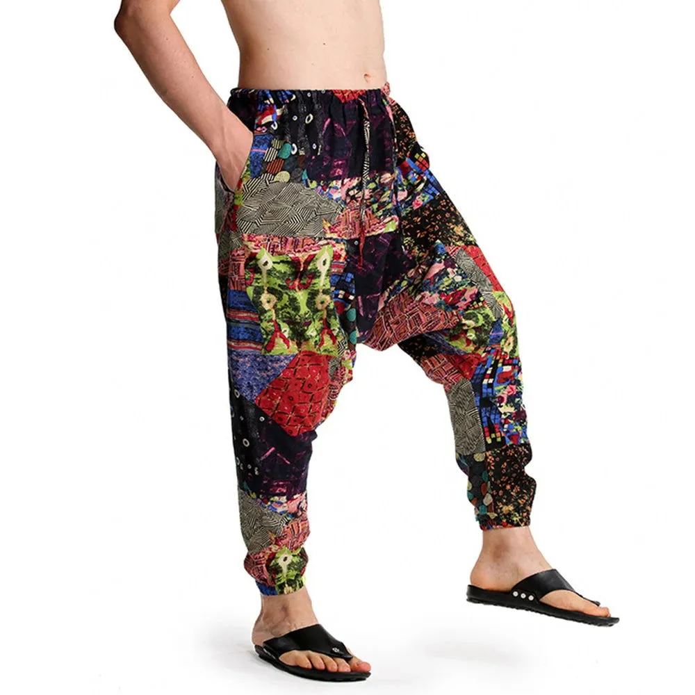 2024 Bohemian Totem Casual Retro Loose Men Harem Pants Yoga Novel Printed Loose Pants Belt Mens Beach Fashion Design Pocket Pant