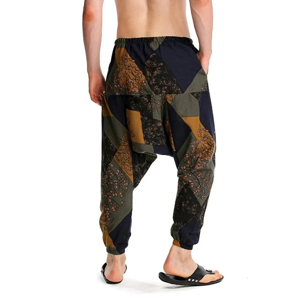 2024 Bohemian Totem Casual Retro Loose Men Harem Pants Yoga Novel Printed Loose Pants Belt Mens Beach Fashion Design Pocket Pant