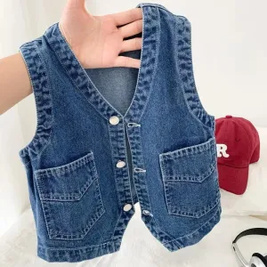 2024 new spring autumn summer fashion Baby girl kids cotton Denim vest children comfortable cute baby Clothes Children Clothing