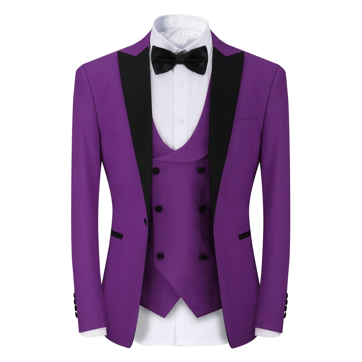 3 Piece Men's Suits One Button Slim Fit Peaked Lapel Tuxedo Purple