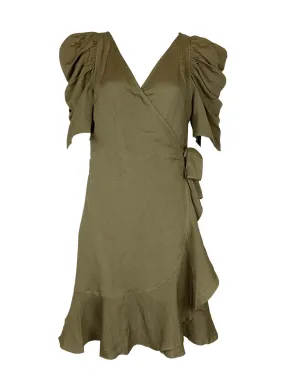 7240006 Ruffles Wrap Linen Dress *Green