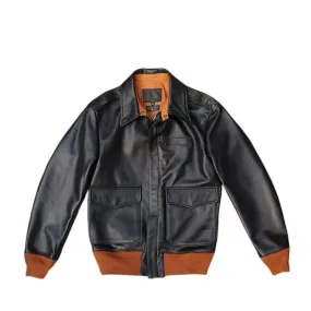 A2 Flight Leather Jacket Uncoated Cowhide Slim Military Top Gun Motorcycle Coat