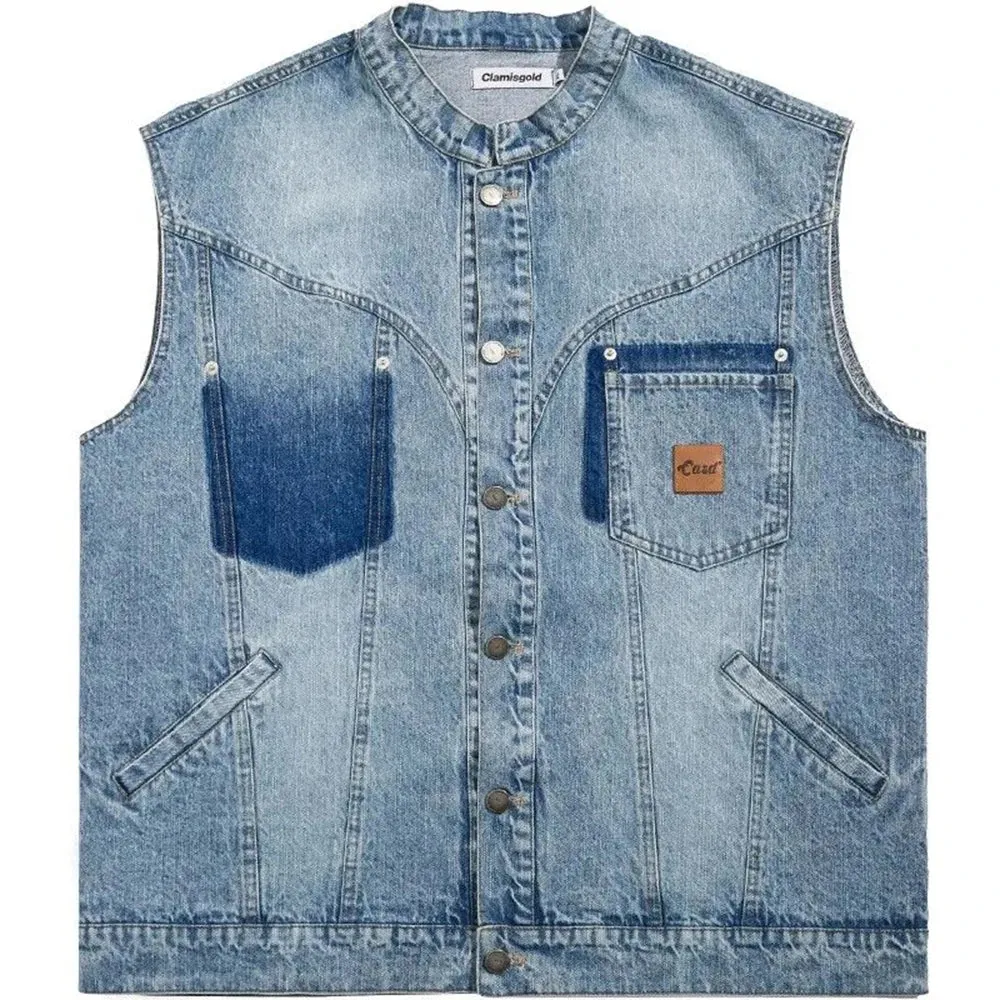 Advbridge  Y2k Old Denim Jacket Summer Tide Brand Western Denim Sleeveless Vest Men's American Retro Loose Casual Waistcoat Top Street Coat