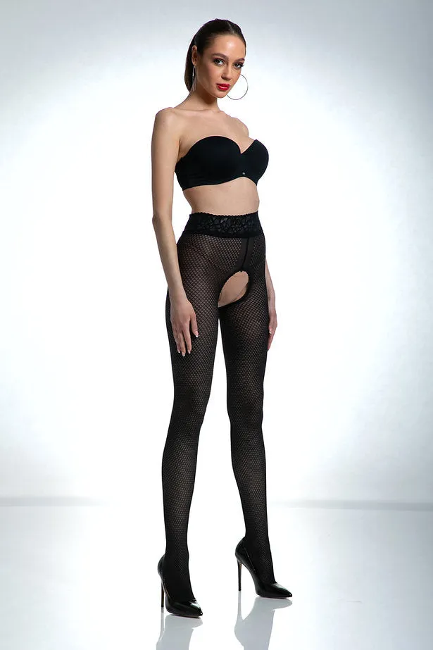 Amour Nymph 30 Denier Fishnet Style Open Gusset Tights