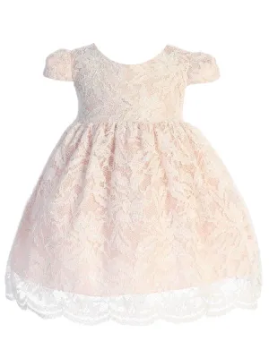 Baby Girls Ivory Blush Lace V Back Bow Flower Girl Dress 3-24 Months