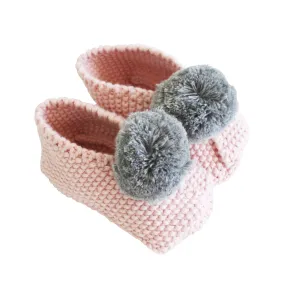 Baby Pom Pom Slippers - Rosewater & Grey