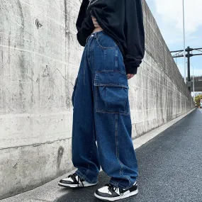 Baggy Cargo Jeans big pocket Trousers Male Denim Pants Wide Leg Pant women&#39;s Jeans Loose Casual Streetwear Hip Hop Harajuku