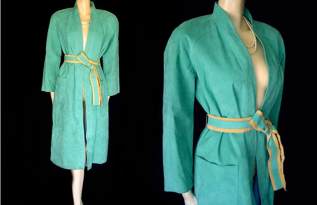 *BEAUTIFUL VINTAGE TURQUOISE & BUCKSKIN LOOK ULTRASUEDE COAT