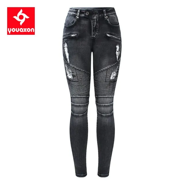 Biker Zip High Waist Stretch Denim Skinny Pants