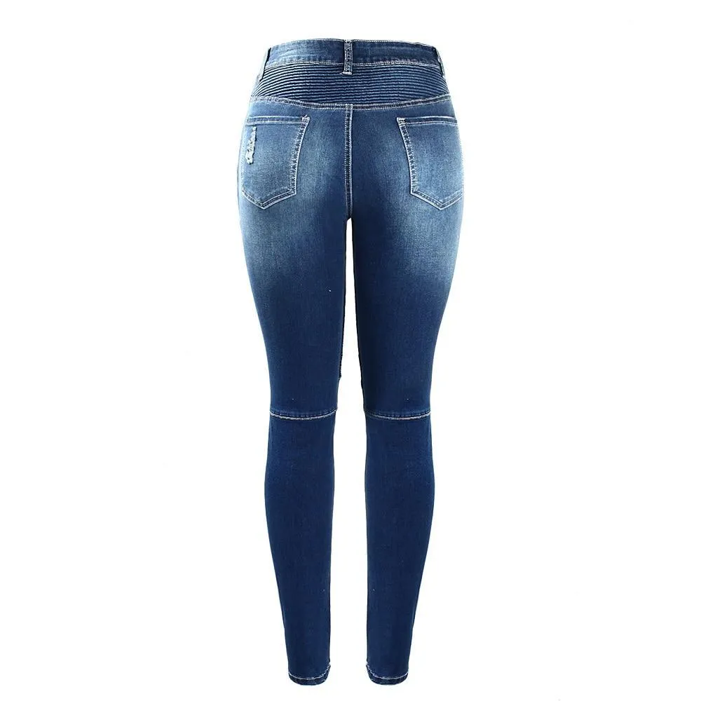 Biker Zip High Waist Stretch Denim Skinny Pants