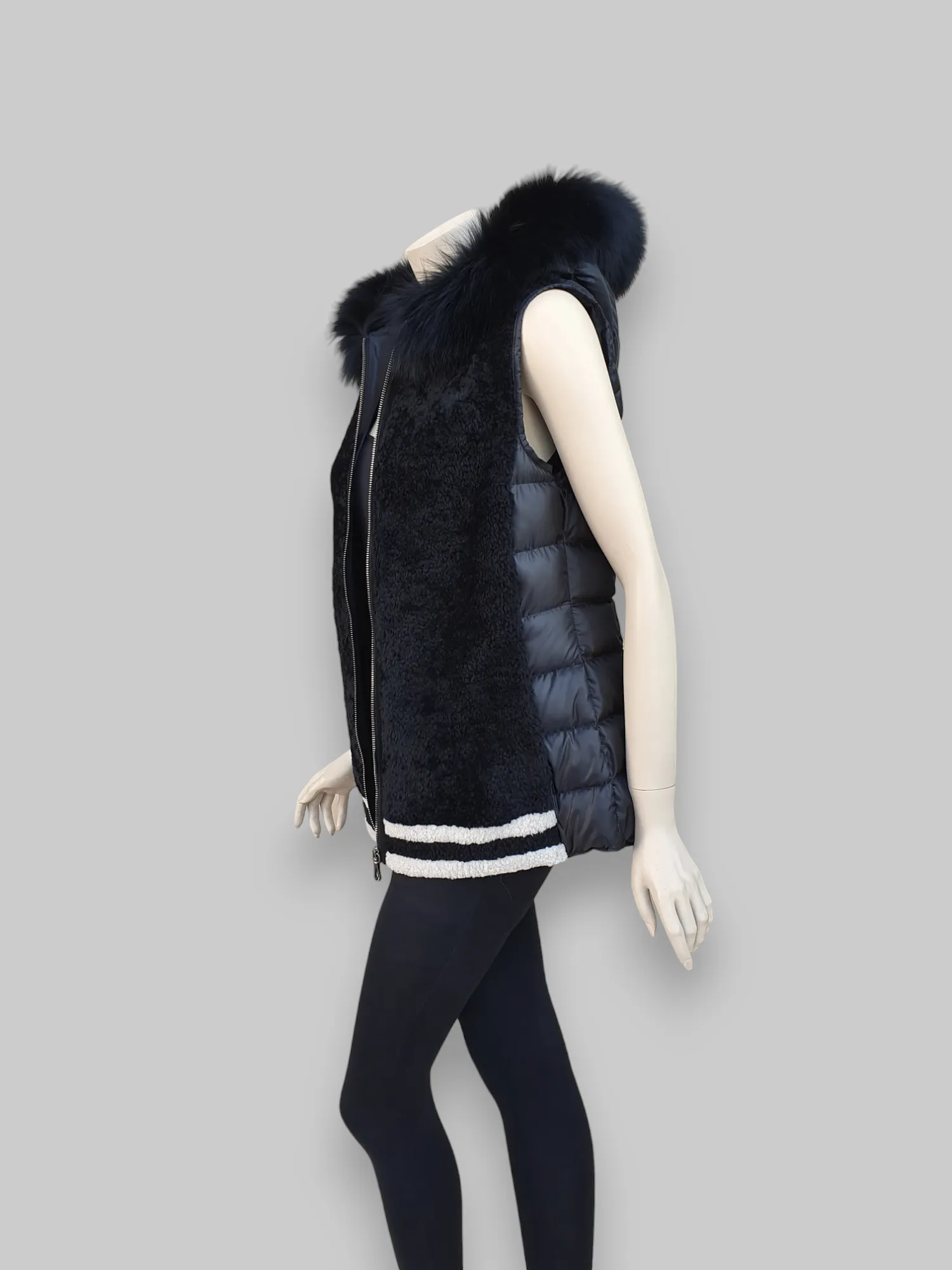 Black Curly Lamb Vest -Small