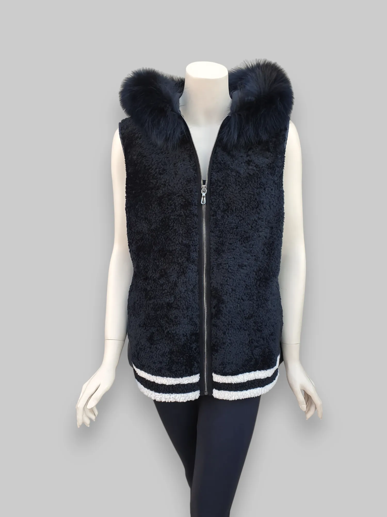 Black Curly Lamb Vest -Small