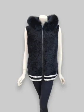 Black Curly Lamb Vest -Small