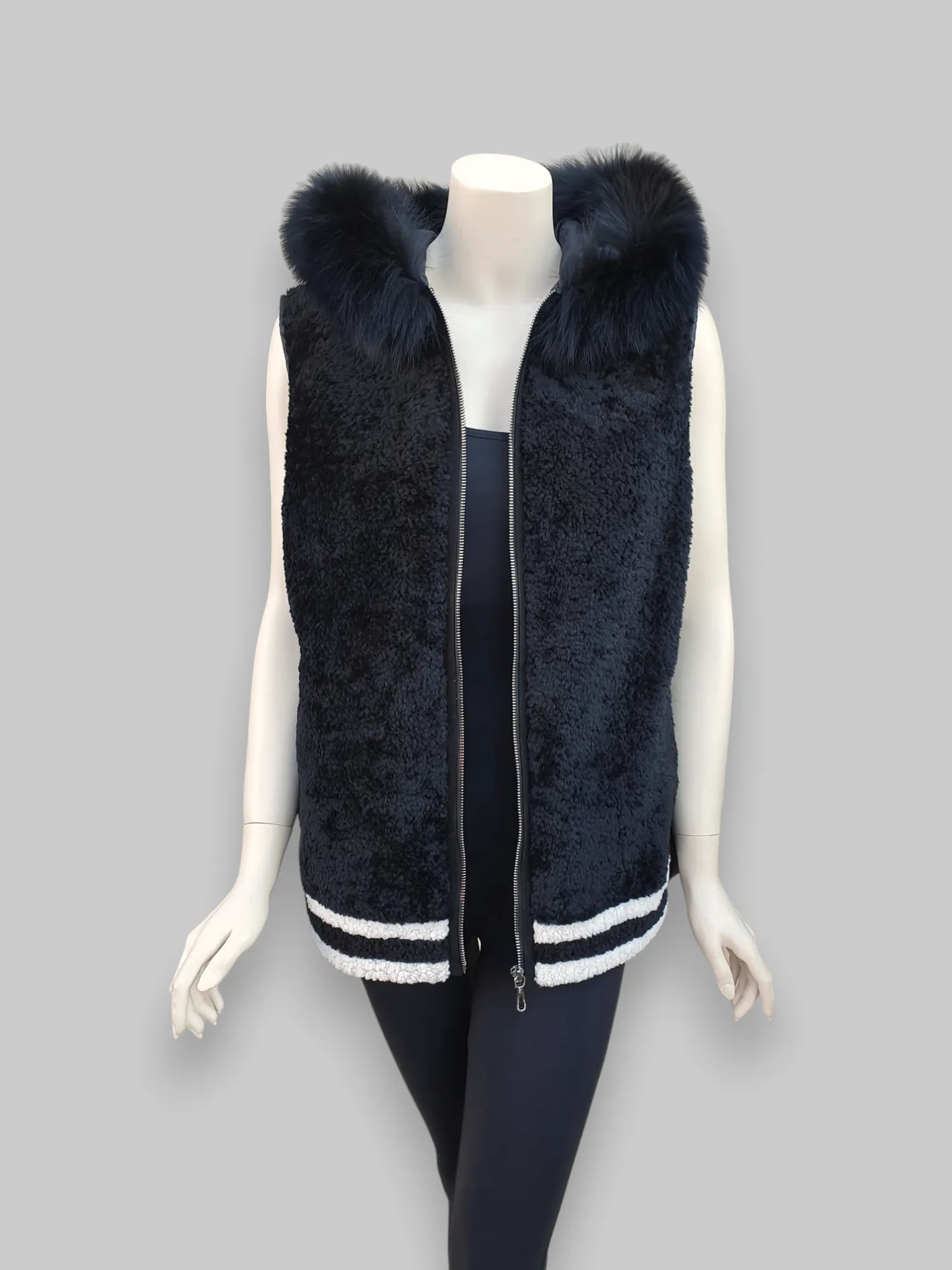 Black Curly Lamb Vest -Small