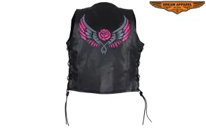 Black Gun Pocket Vest with Pink and Gray Rose