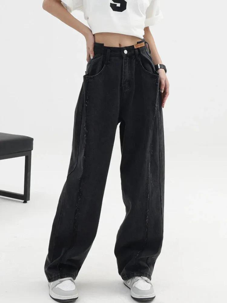 Black High Waist Baggy Wide Leg Jeans from Harajuku