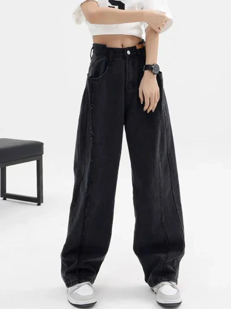 Black High Waist Baggy Wide Leg Jeans from Harajuku