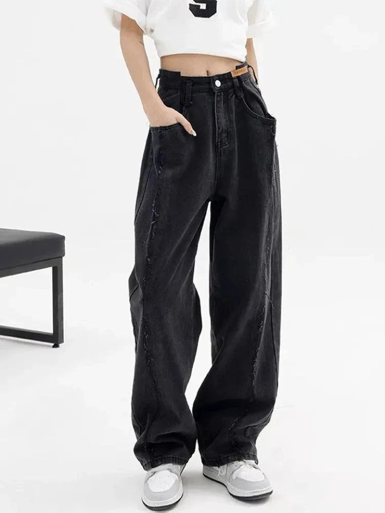 Black High Waist Baggy Wide Leg Jeans from Harajuku