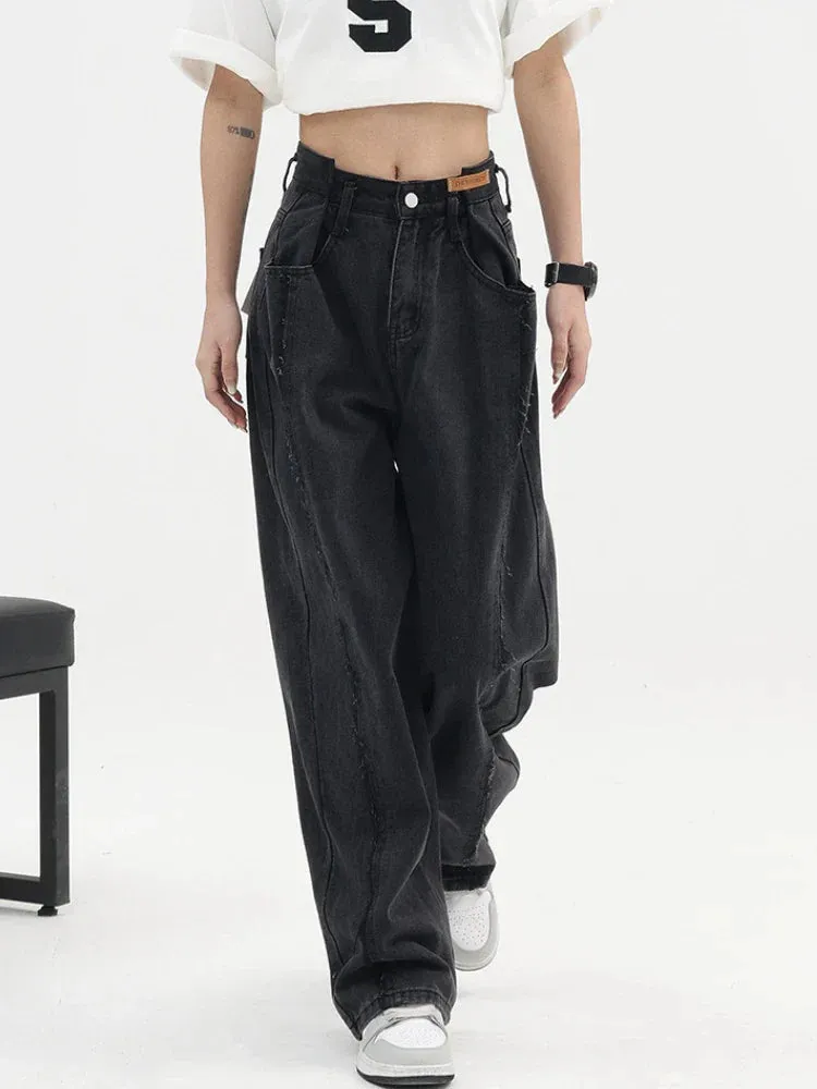 Black High Waist Baggy Wide Leg Jeans from Harajuku