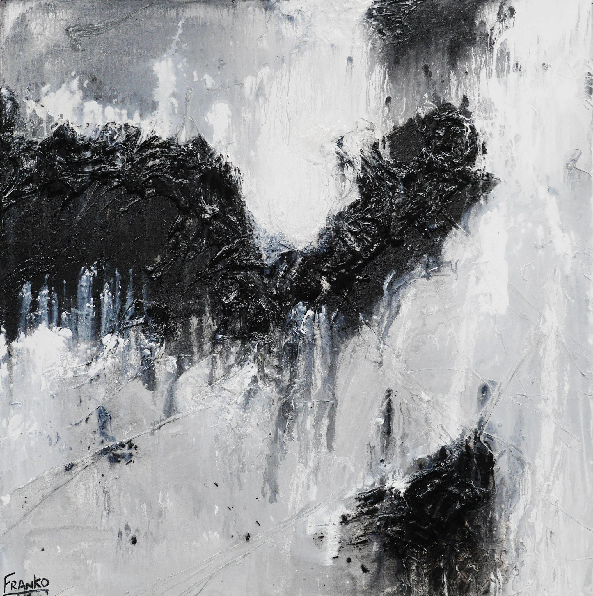 Blackout Beauty 100cm x 100cm Black and White Abstract Painting (SOLD)