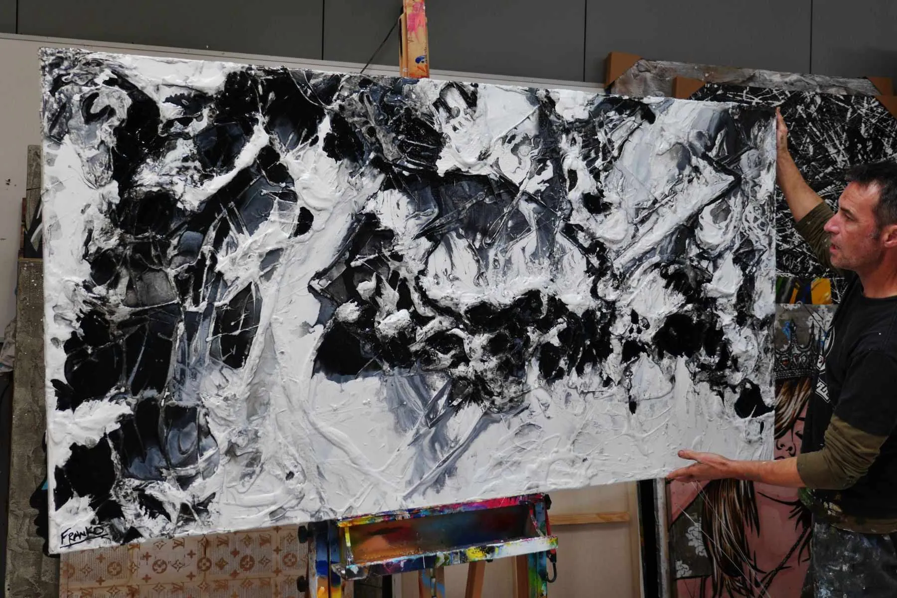 Bliss 190cm x 100cm Black White Textured Abstract Painting (SOLD)