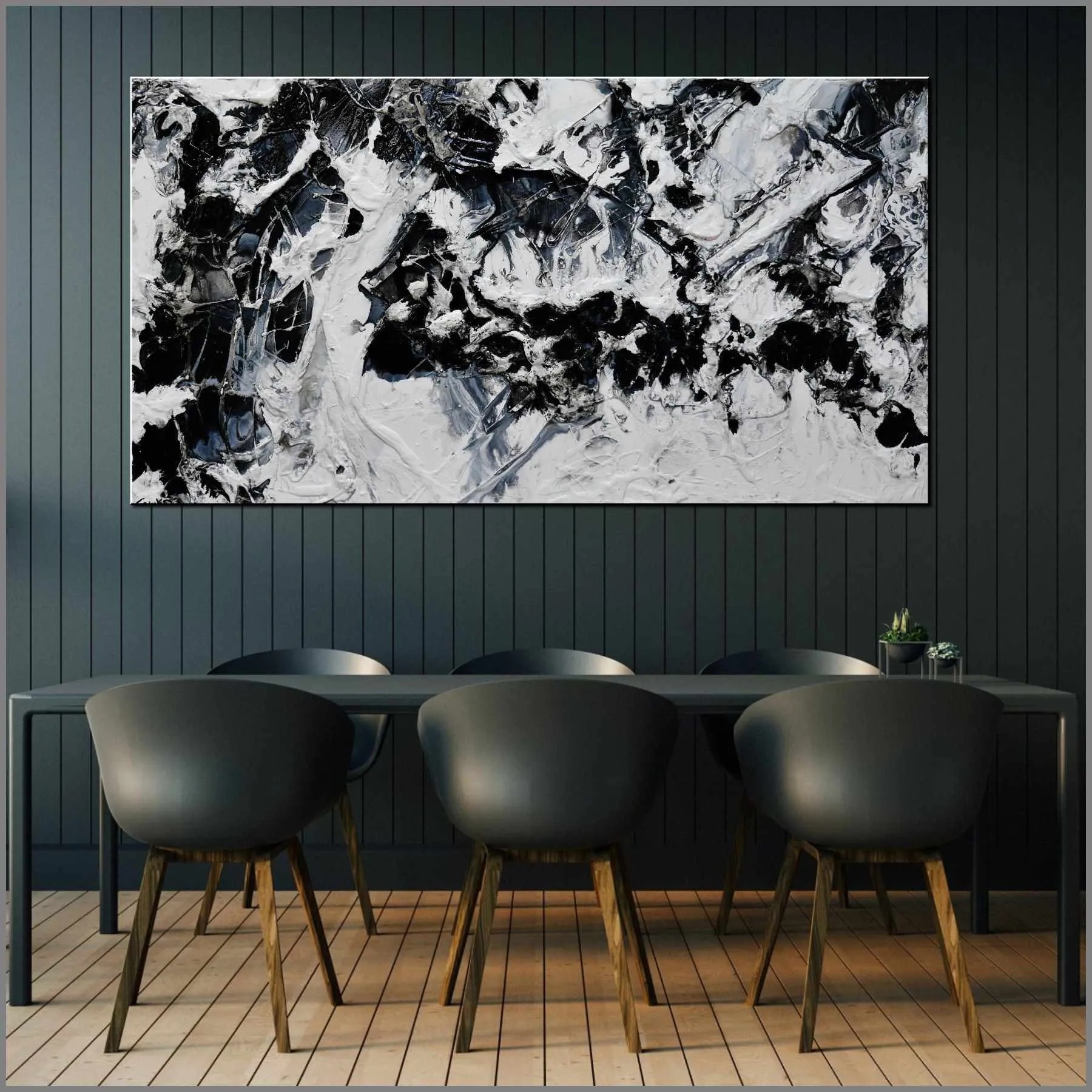 Bliss 190cm x 100cm Black White Textured Abstract Painting (SOLD)