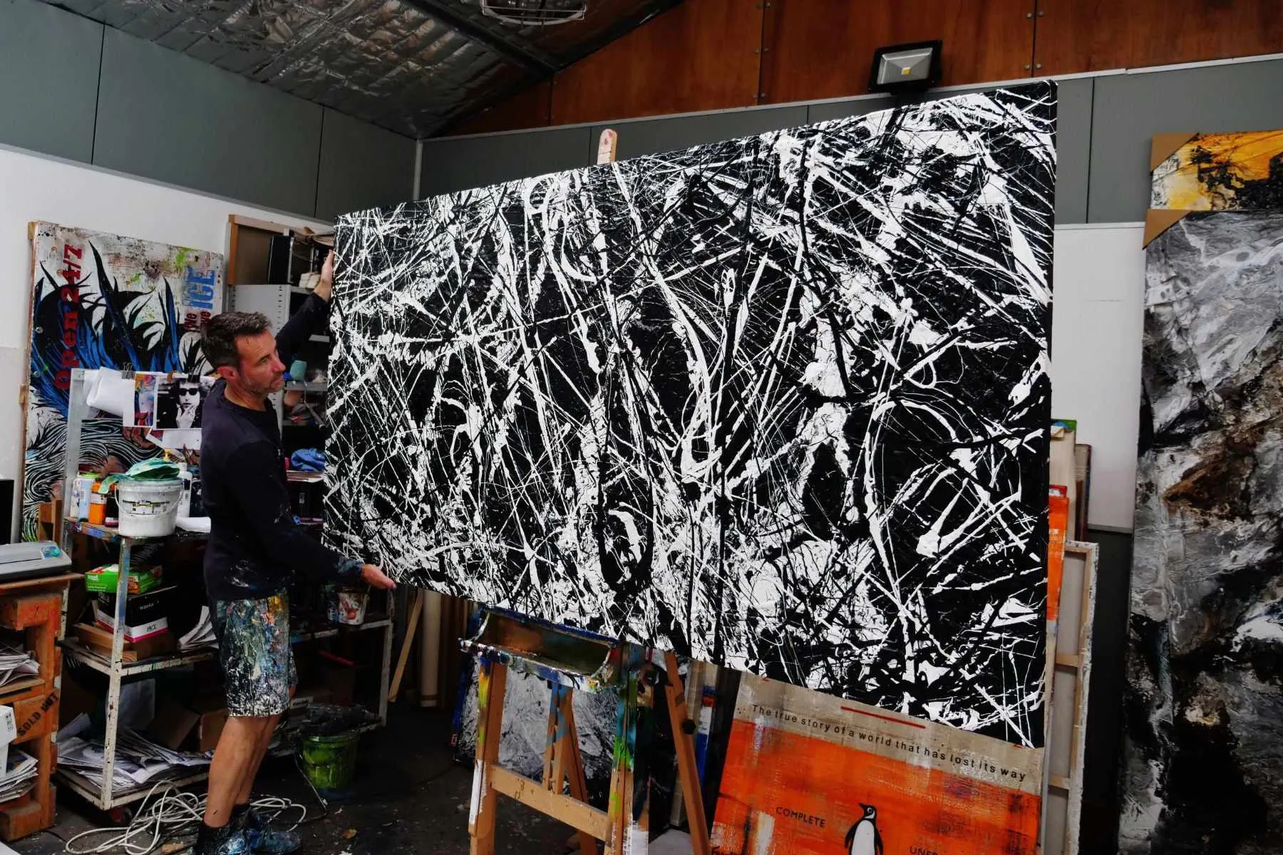 Brain Freezer 240cm x 120cm Black White Textured Abstract Painting (SOLD)