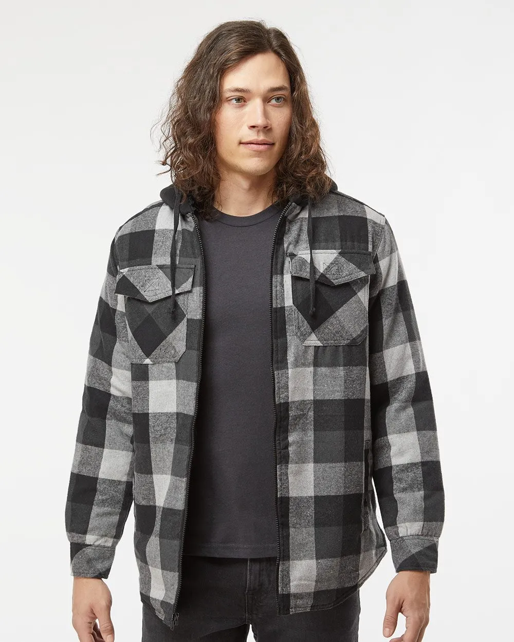 Burnside Men's Quilted Flannel Hooded Jacket