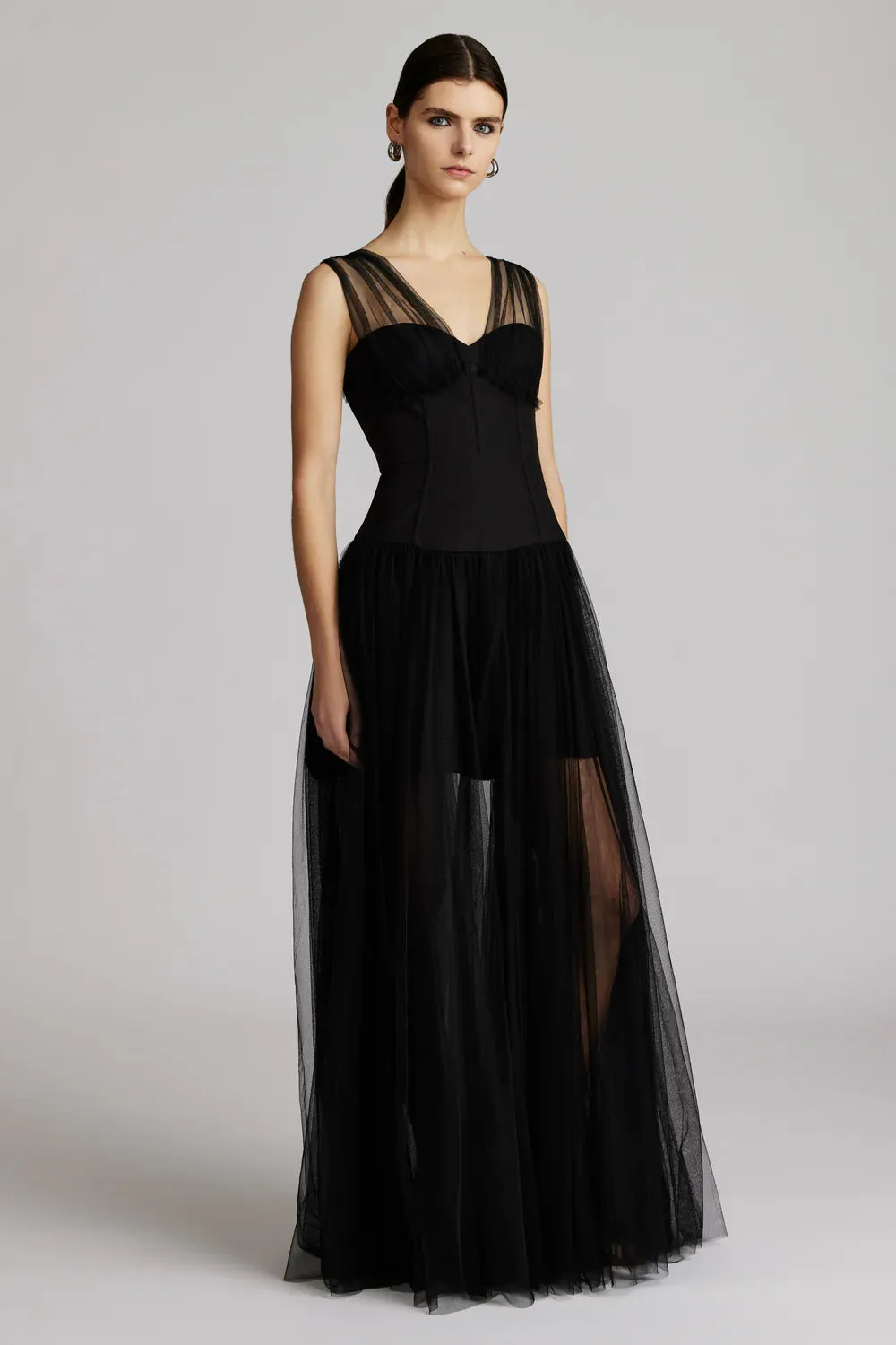 Bustier Tulle Gown - Black