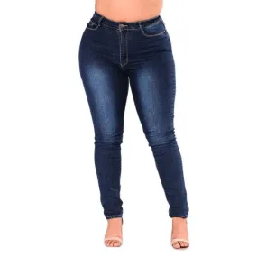 Button High Waist Skinny Plus Size Denim Jeans