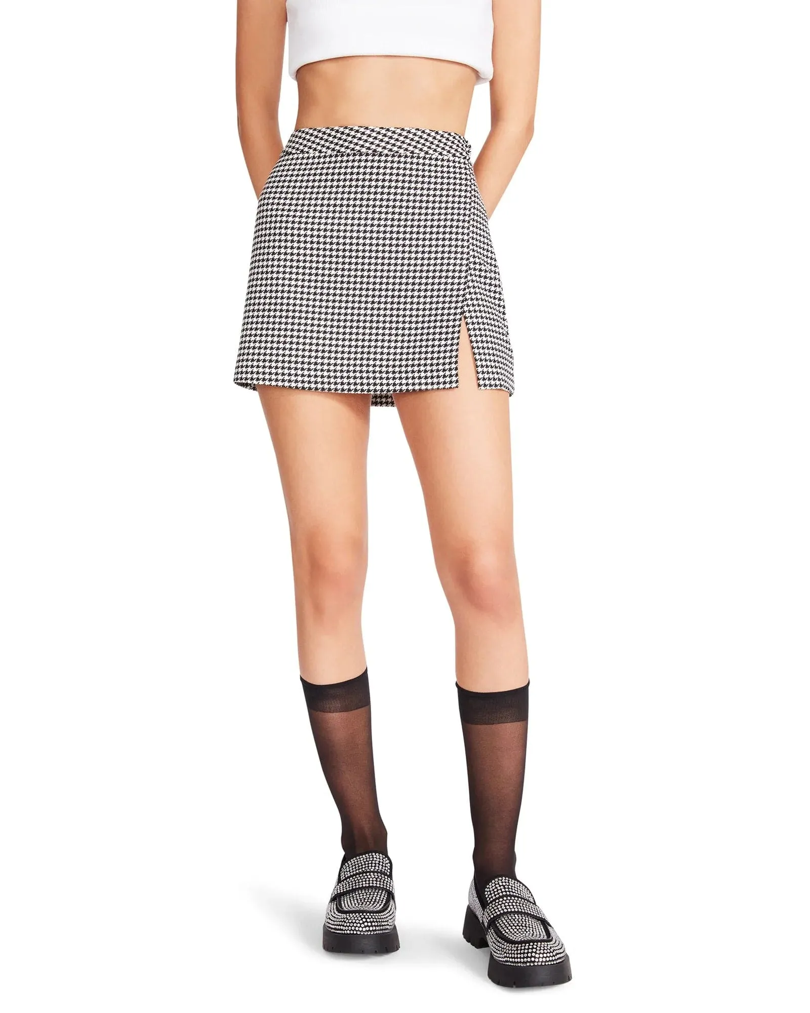 Cameron Houndstooth Mini Skirt White