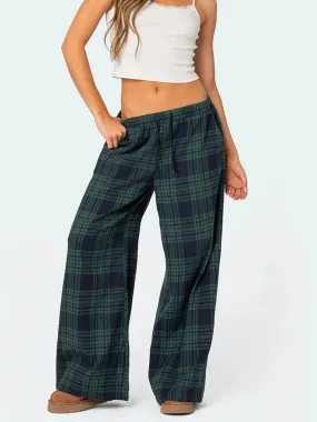 Casual Pajama Elastic High Waist Cute Pj Loungewear Plaid Pants